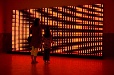 View of the Crossing Values installation in exhibition context