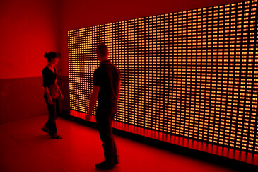 View of the Crossing Values installation in exhibition context